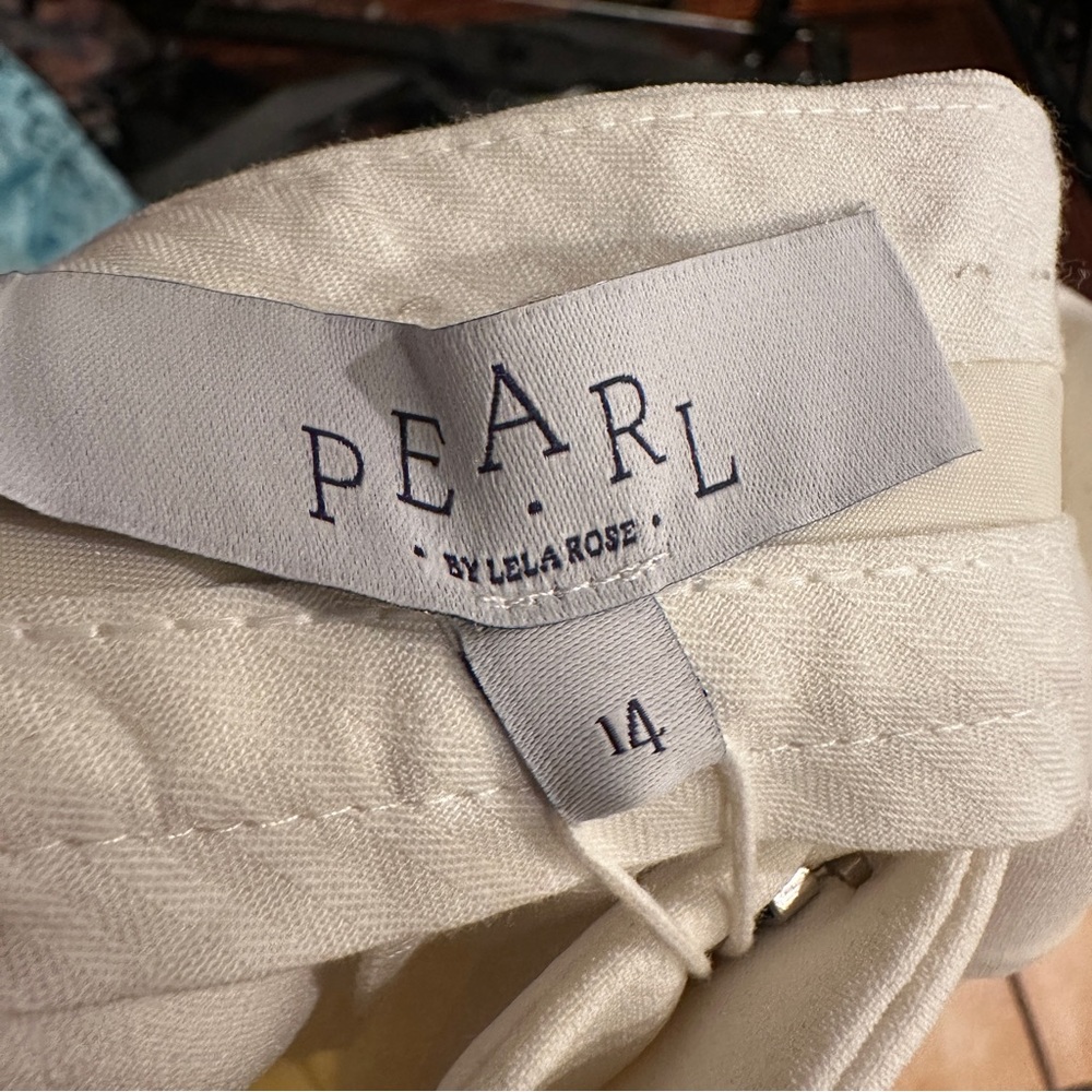 NWT Pearl By Lela Rose Women’s Cream Wide Leg Pants with Contrast Zipper Pleat - Picture 7 of 8